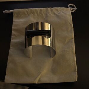 Silver Cuff Bracelet with Raised Black Resin Bar